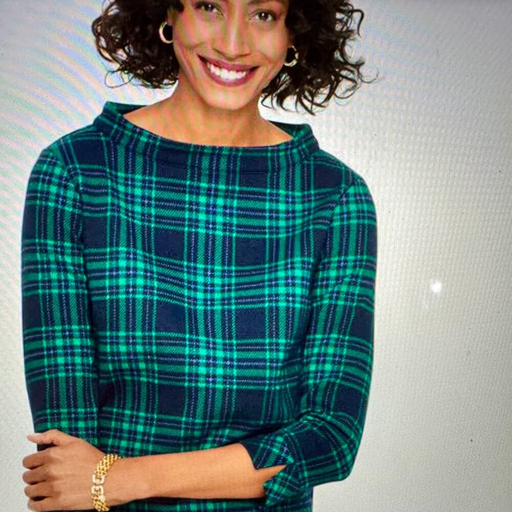 Talbots Plaid Funnel Neck Top
